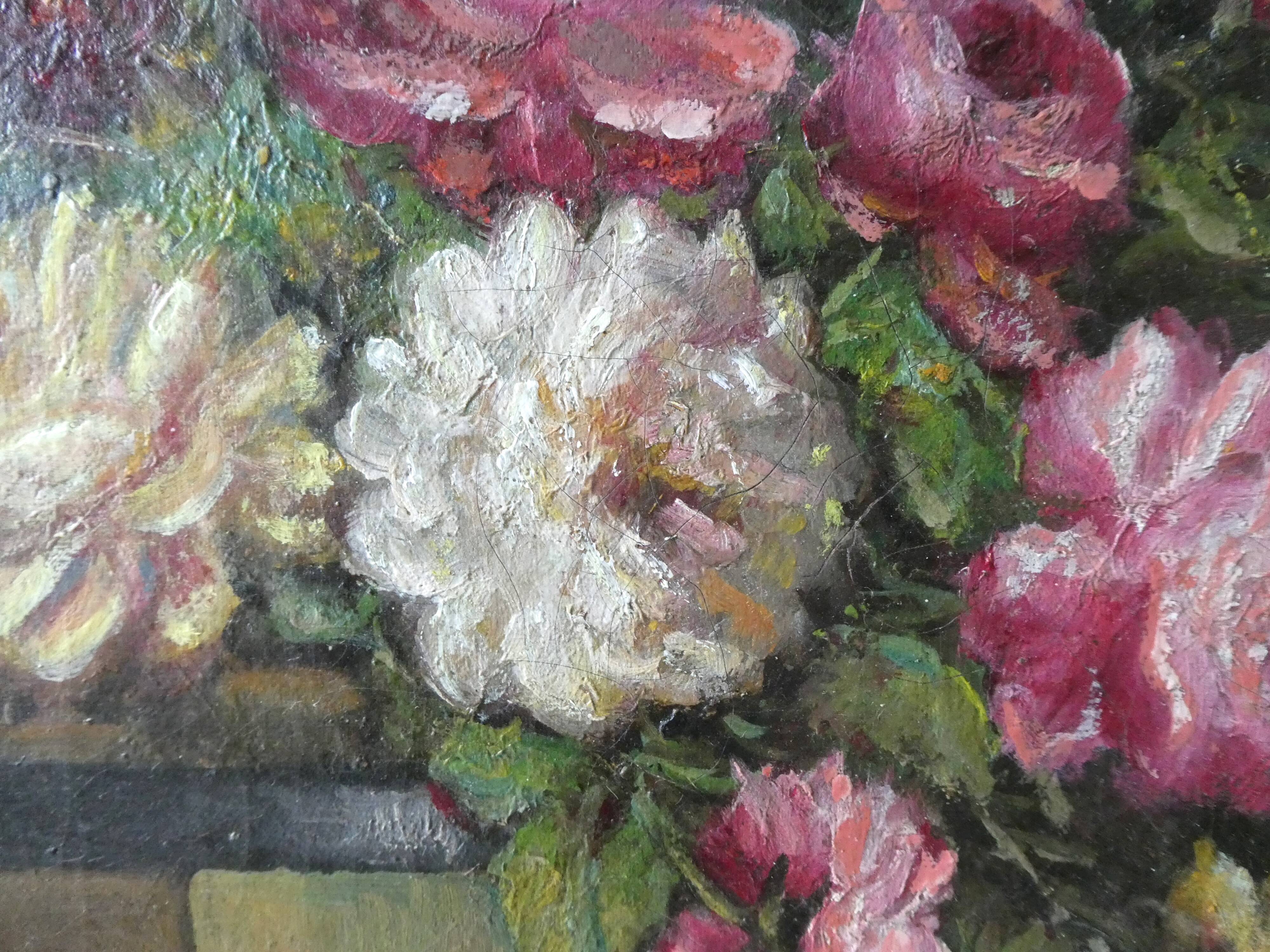 Painting, oil on canvas, still life, flower bouquet