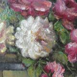 Tableau, huile sur toile, nature morte, bouquet de fleurs