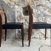 Pair of Scandinavian chairs Ameublement NF black imitation leather and teak - 1960