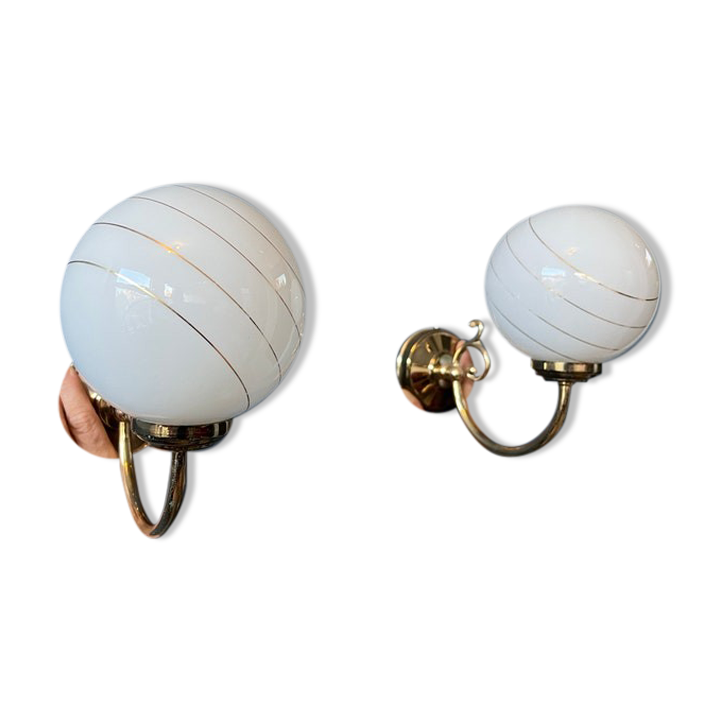 Set of 2 wall lights Hollywood Regency opal glass