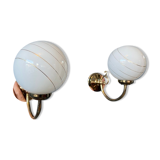 Set of 2 wall lights Hollywood Regency opal glass