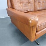 Svend Skipper Danish Leather Sofa Cognac Chrome, 1960s