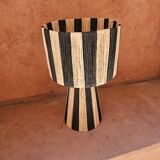Black and white striped raffia table lamp