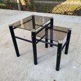 3 black industrial glass nesting coffee tables Yves Boutboul 1970