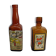 2 amber glass bottles with their old labels