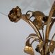 Mid-century side table in gilded metal with roses and glass top, 1970s