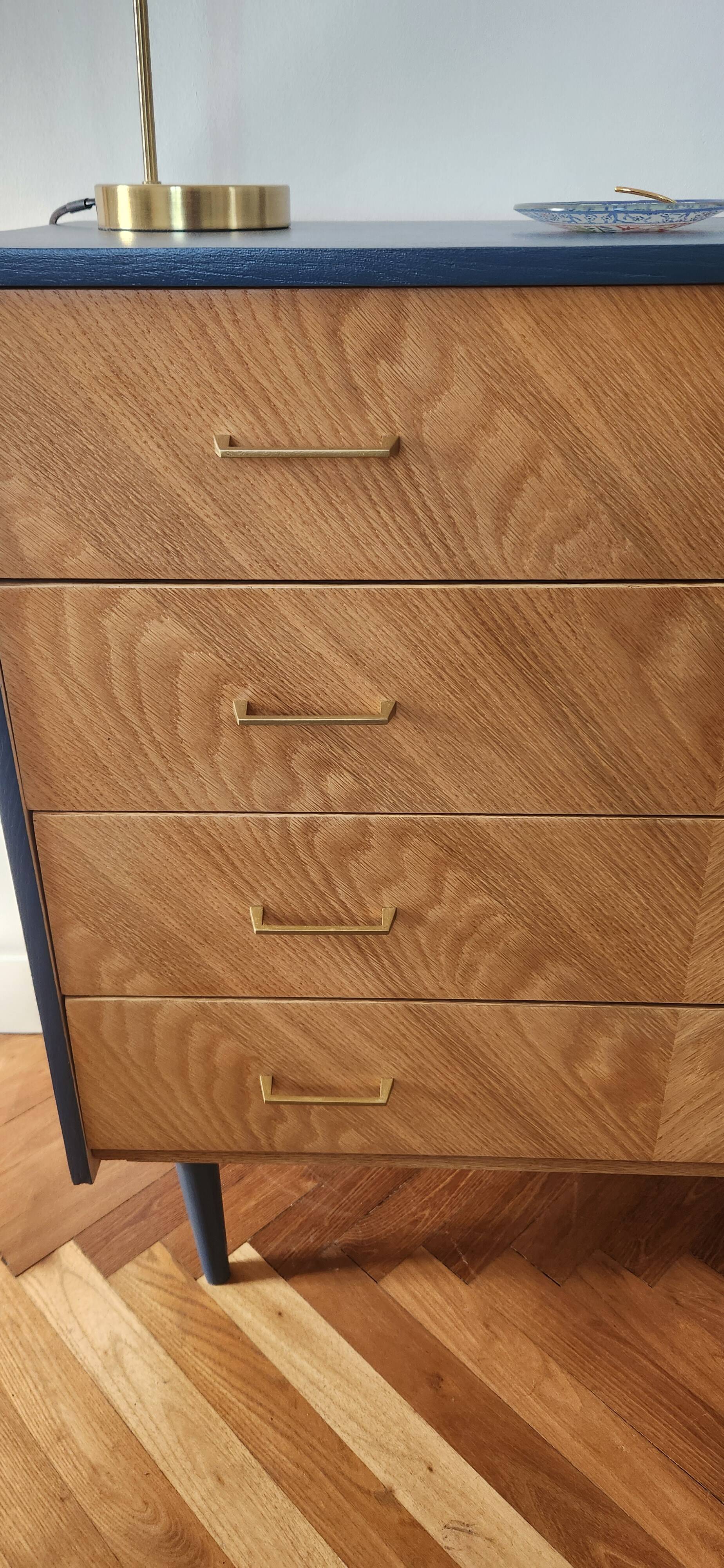 Commode 4 tiroirs bois bleue à chevrons
