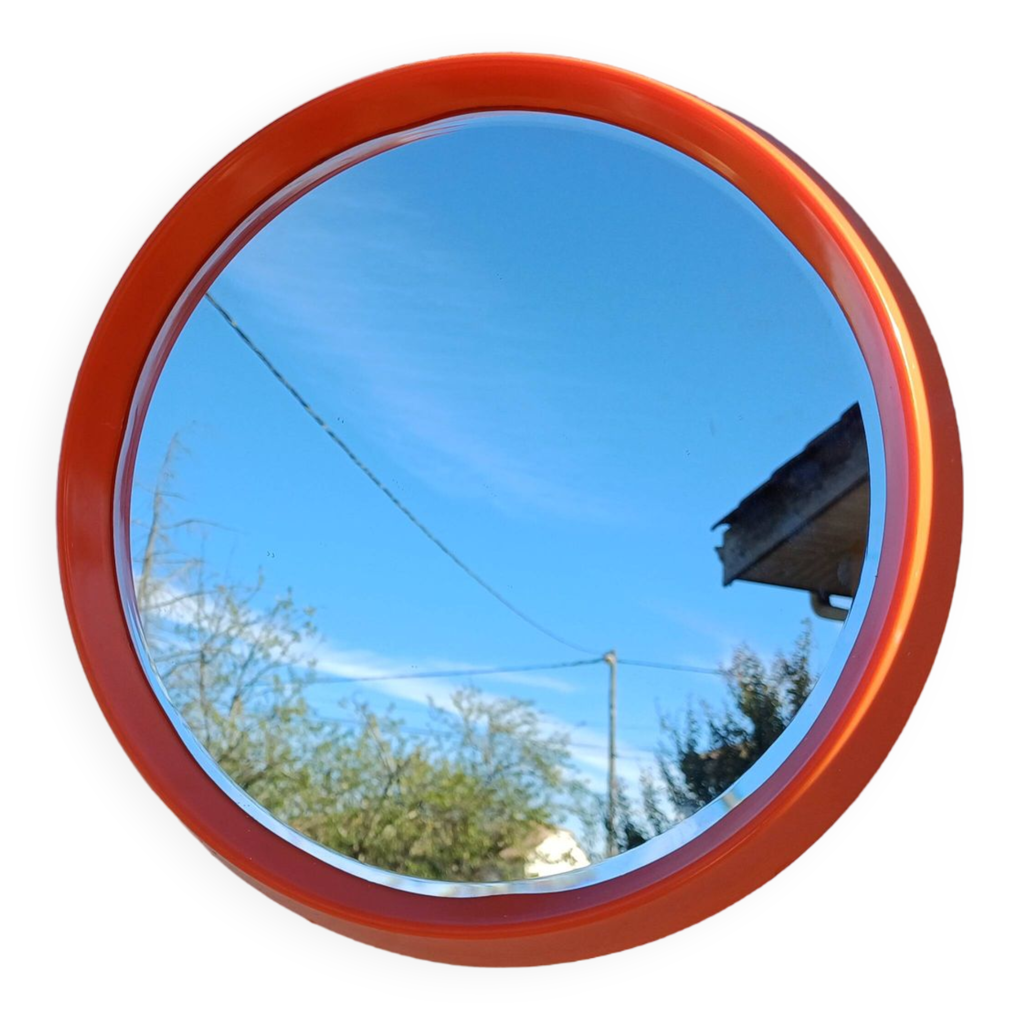 Vintage round plastic orange mirror