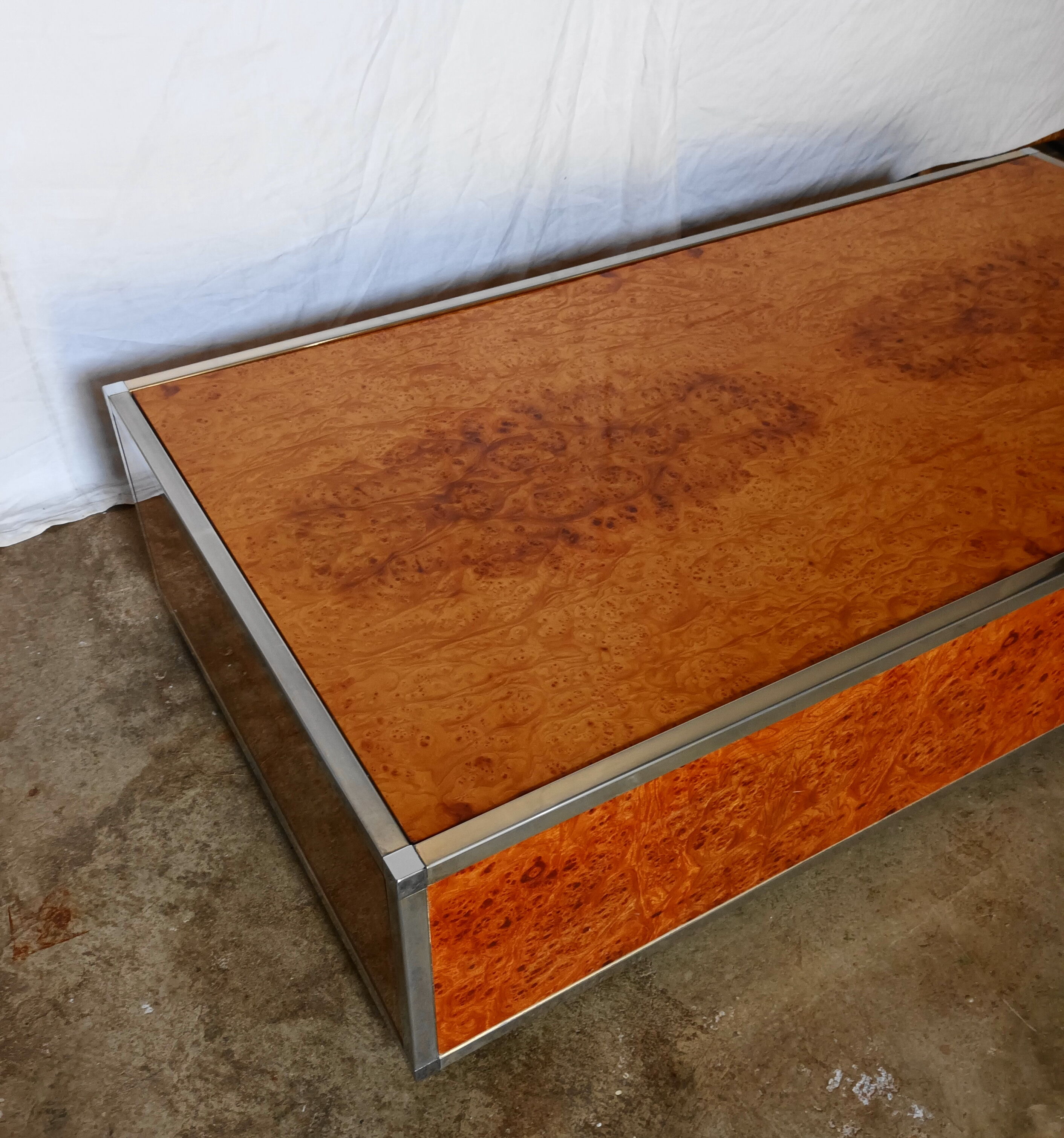 Coffee table with drawer in elm magnifying glass from the 70s