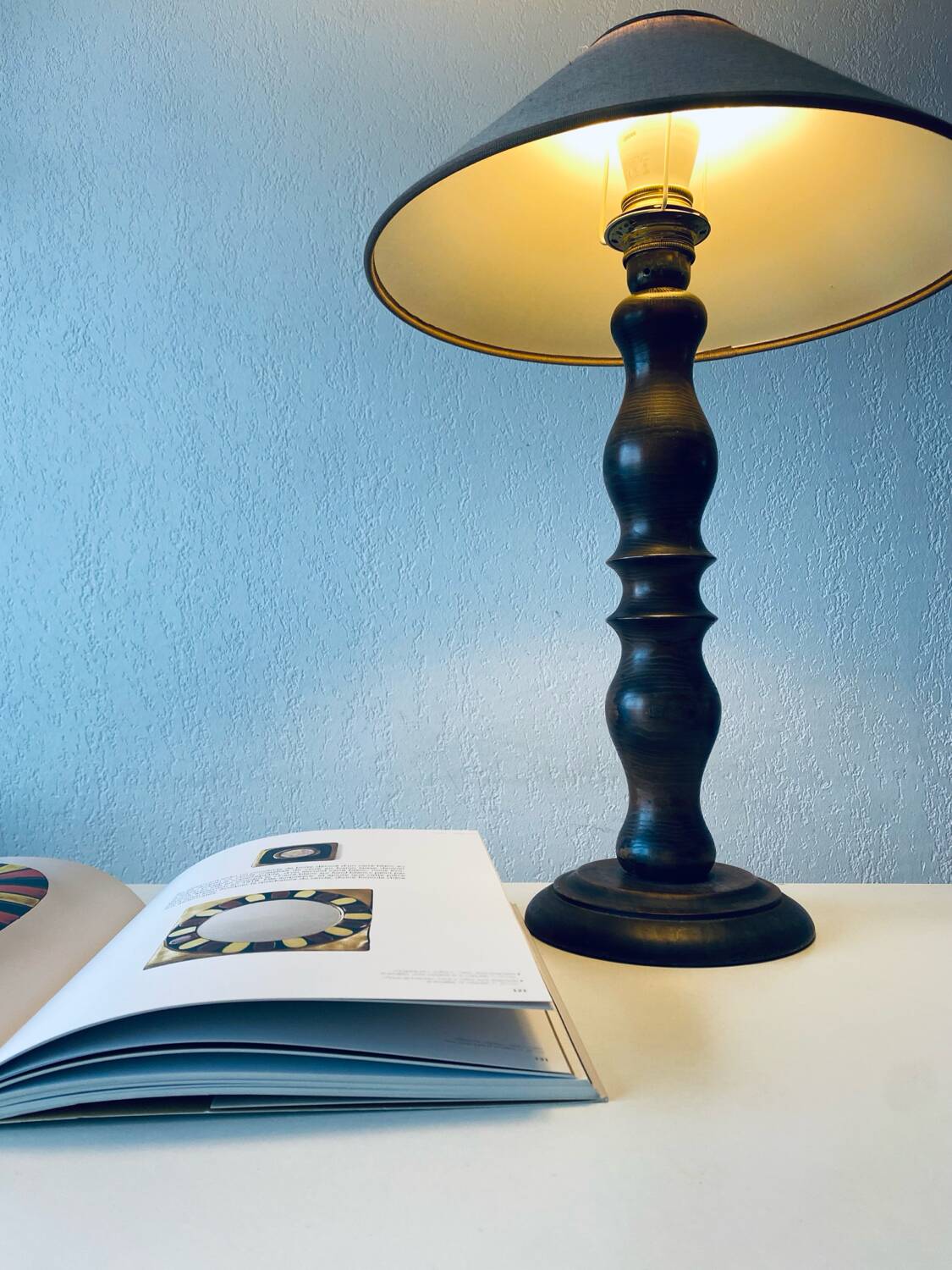 Turned wooden chalet lamp