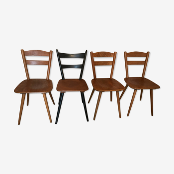 Set of 4 mismatched vintage chairs compass legs