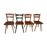 Set of 4 mismatched vintage chairs compass legs