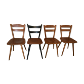Set of 4 mismatched vintage chairs compass legs