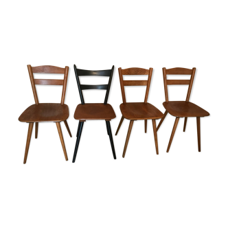 Set of 4 mismatched vintage chairs compass legs