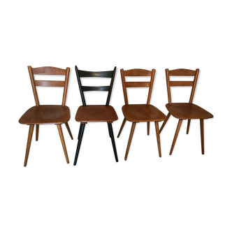 Lot de 4 chaises vintage dépareillées pieds compas