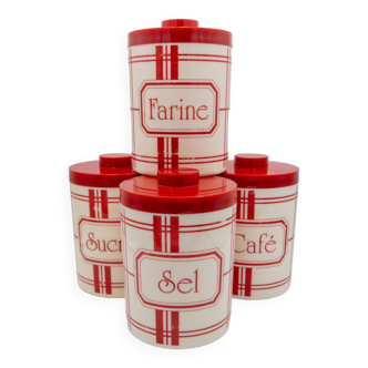 Red and white spice jars