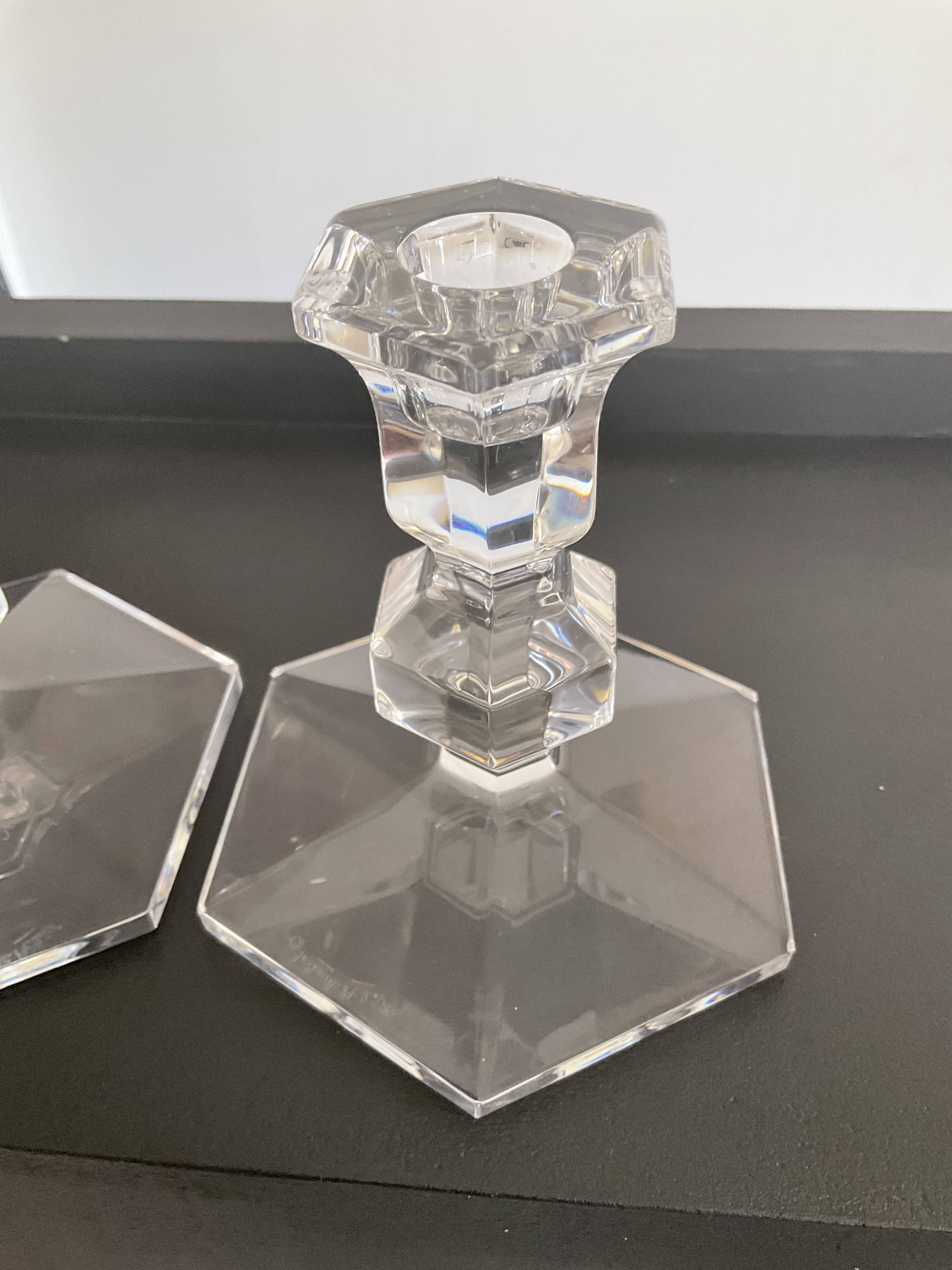 Pair of Val Saint Lambert crystal candle holders