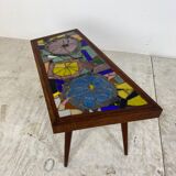 Mid-Century Modern Asymmetrical Glass Mosaic and Teak Side Table, 1950s