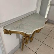 Console style louis xv, bois dorée et marbre, xixème siècle