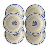 Set of 6 vintage deep plates in earthenware with blue lily of the valley flowers.