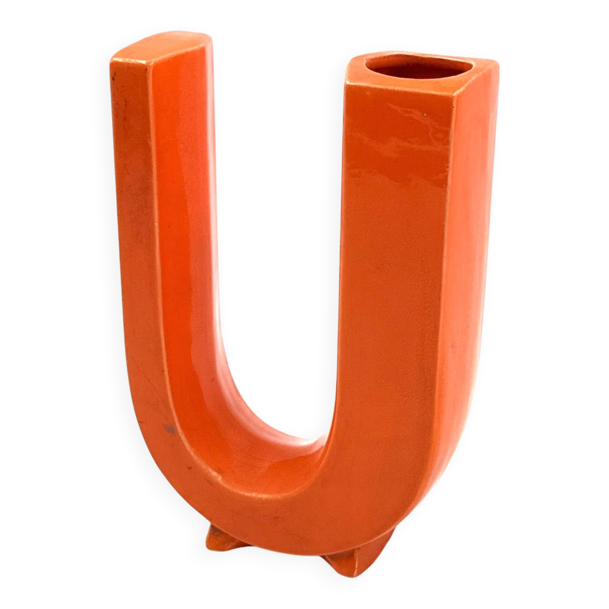 Space age U letter ceramic solifleur vase, Marcel Radureau France 1970