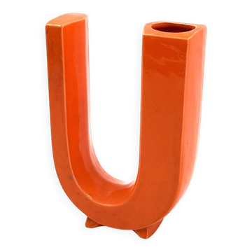 Vase solifleur en céramique lettre U Space Age, Marcel Radureau France 1970