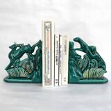 Pair of ART DECO bookends • Glazed earthenware enhanced with touches of fine gold • Circa 1930