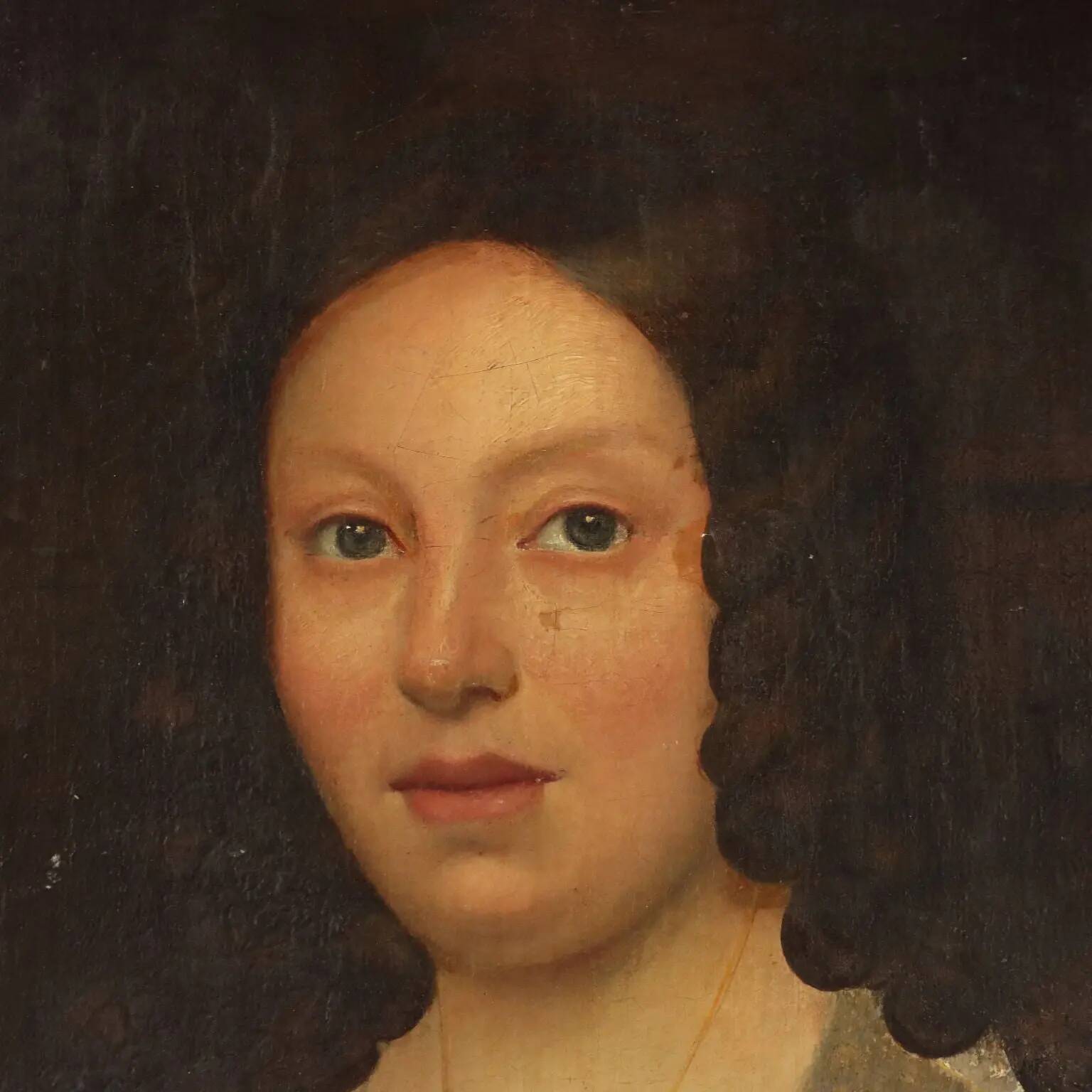 Tableau ancien, portrait d'une jeune femme, huile sur toile '800