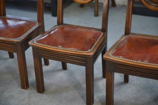 Ensemble de 6 chaises avec assises en cuir par Étienne Kohlmann 1960’s