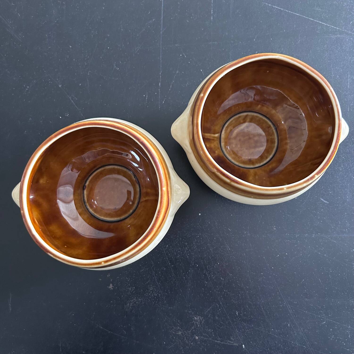 Pair of two-tone soup bowls