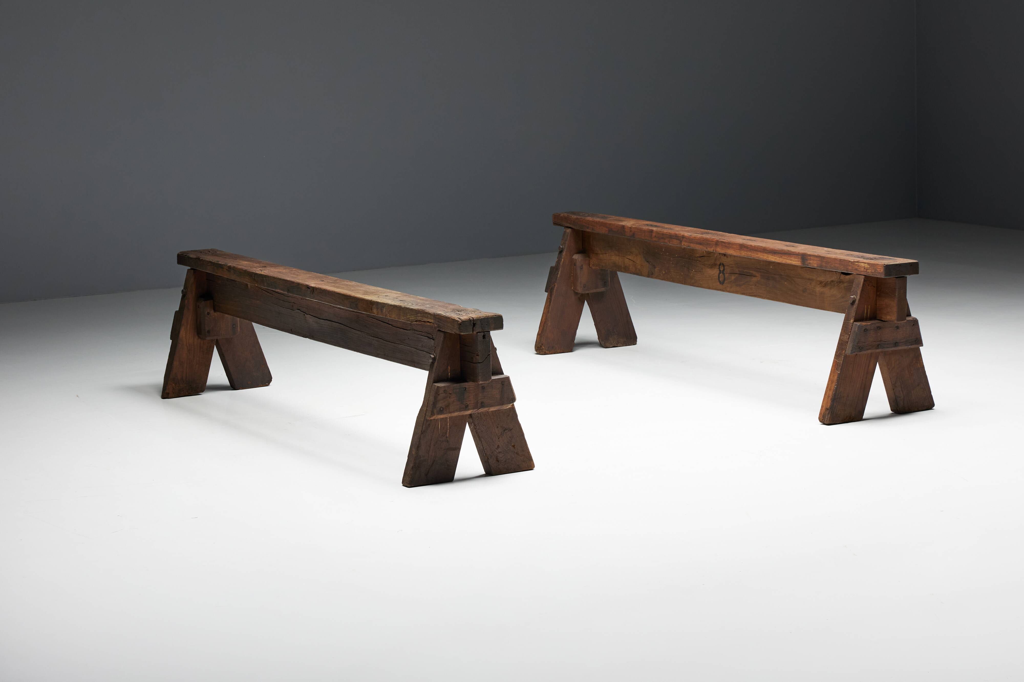 Brutalist Folk Art Benches, France, 19th Century