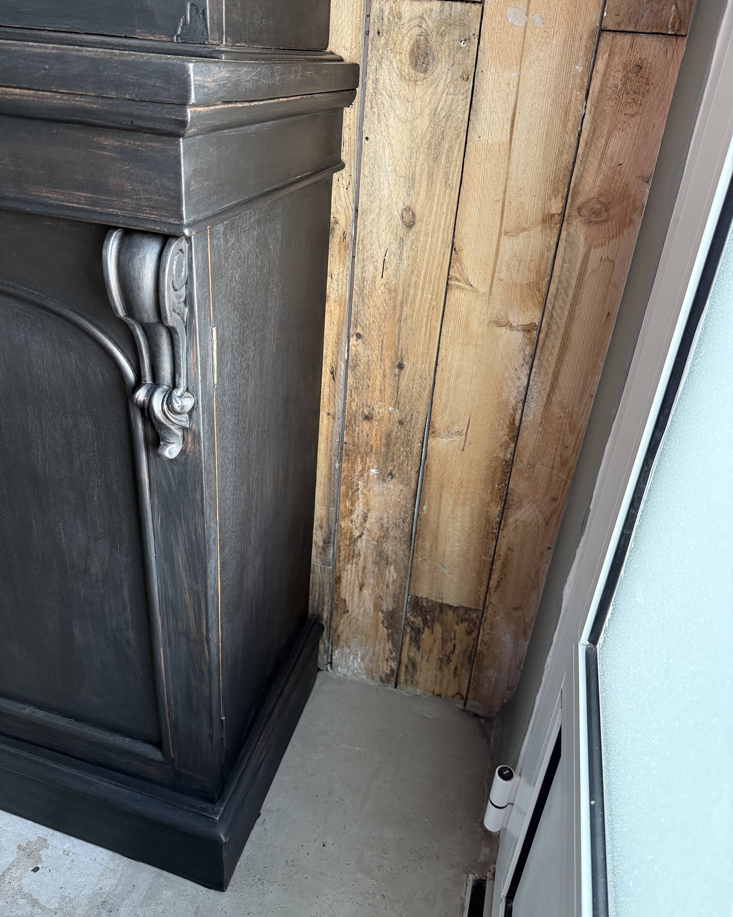 Large black patinated glass bookcase (renovated)