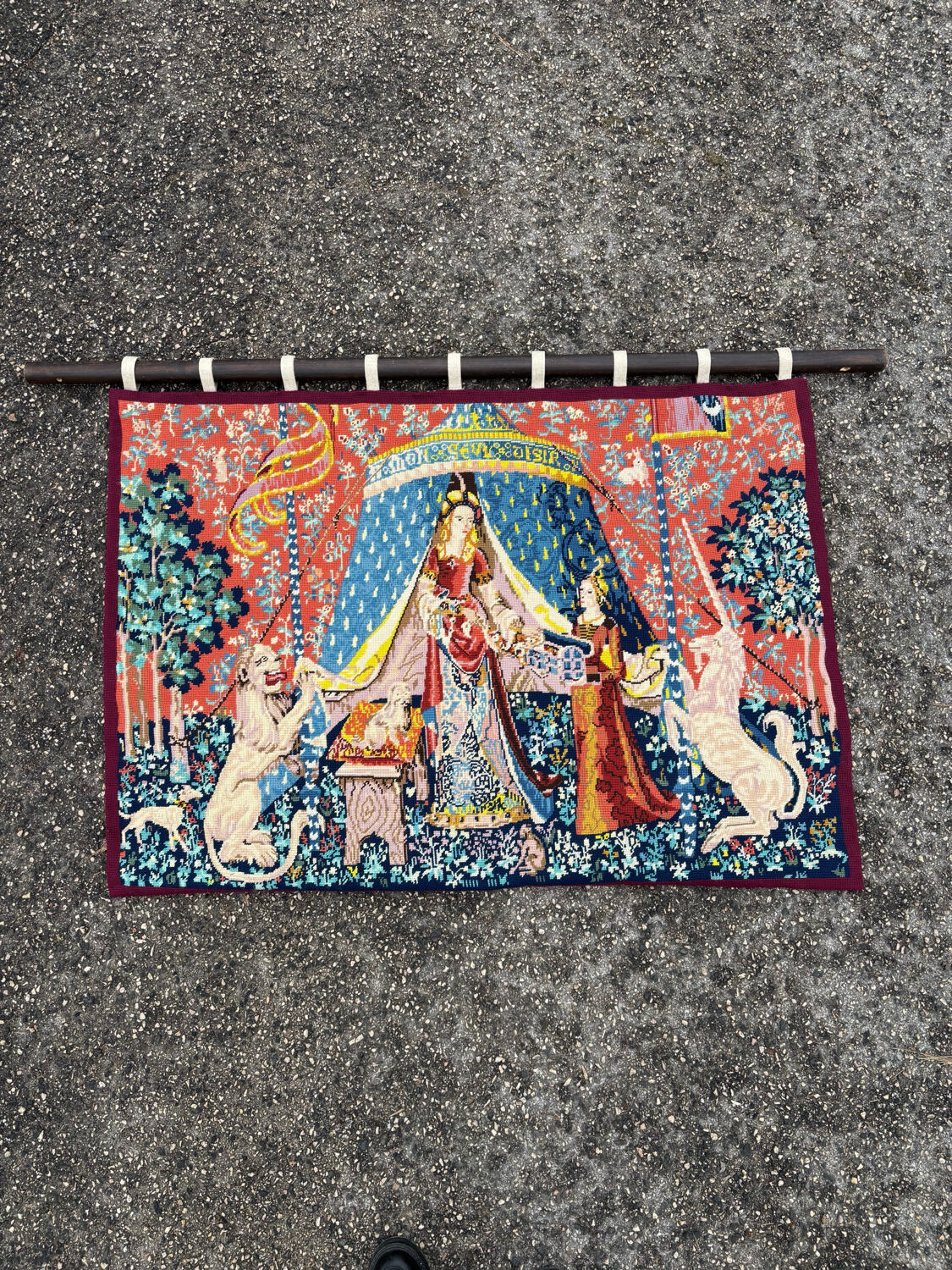 Ancient wool tapestry "The Lady and the Unicorn"