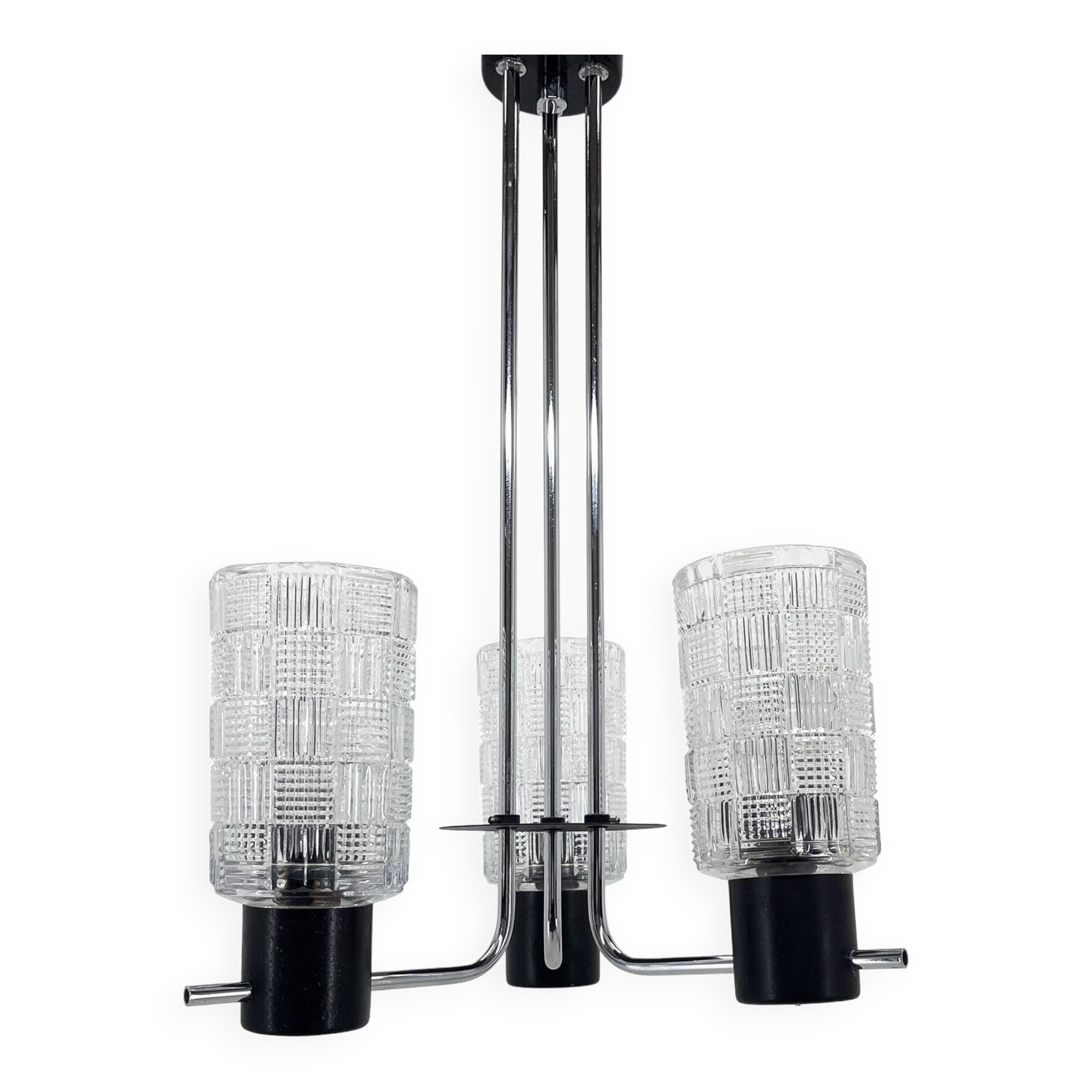 1970s Chrome, Glass & Metal Chandelier, Czechoslovakia