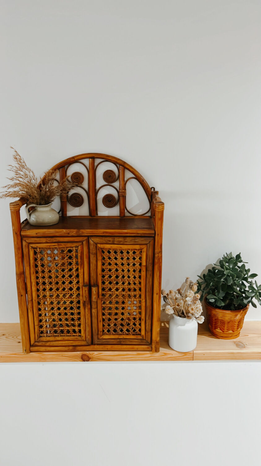 Vintage rattan wall shelf