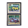 Pair vintage paintings representing 2 old tacots