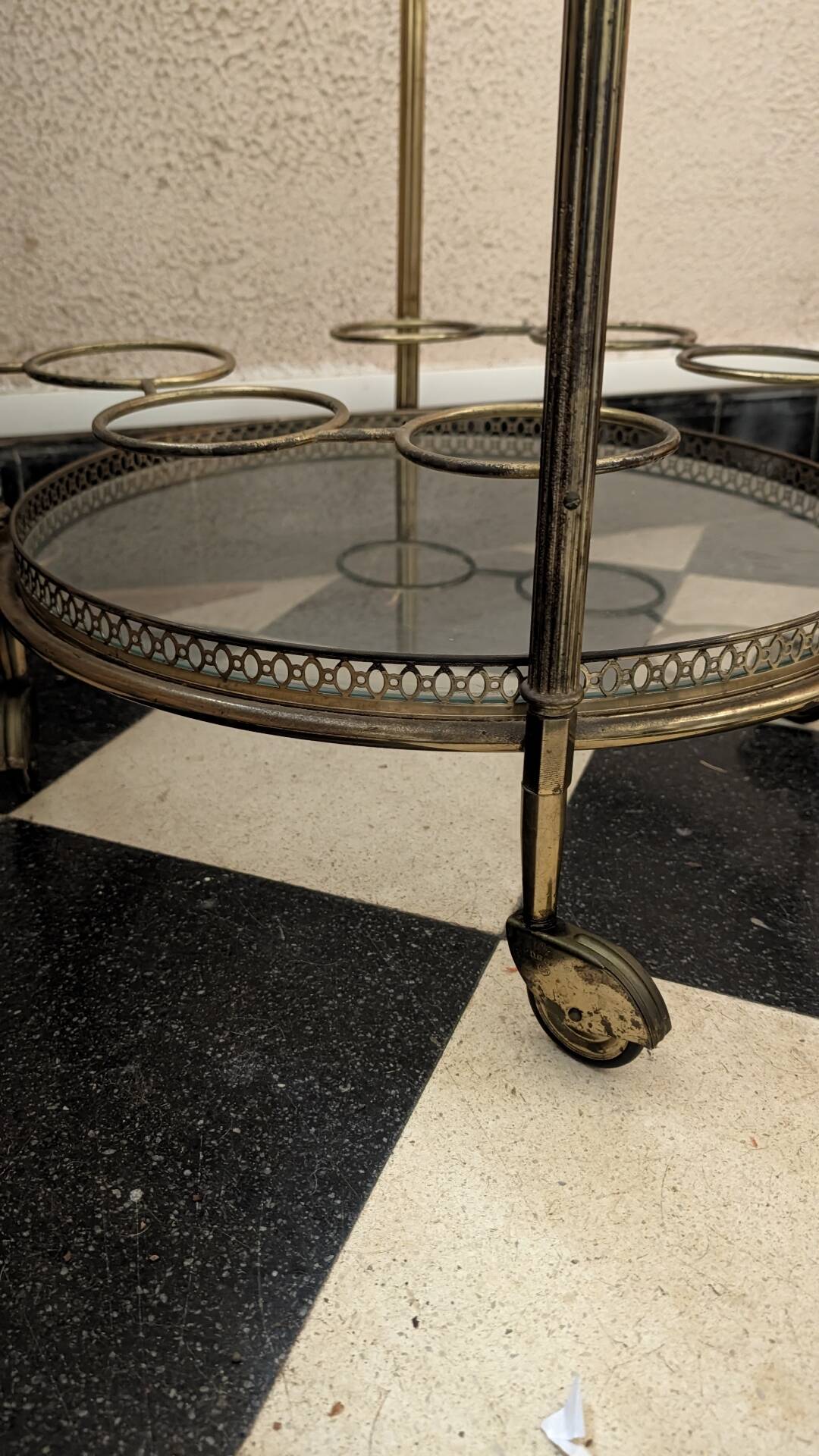 Desserte chariot bar en laiton et verre