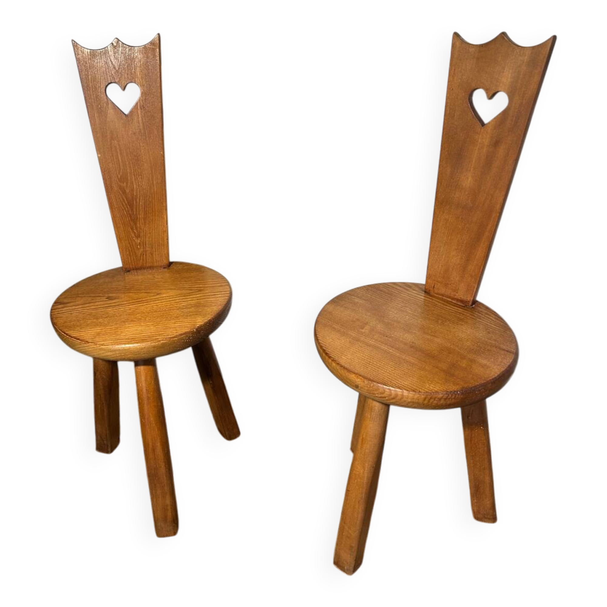 Pair of vintage chalet chairs in solid oak