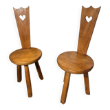 Pair of vintage chalet chairs in solid oak