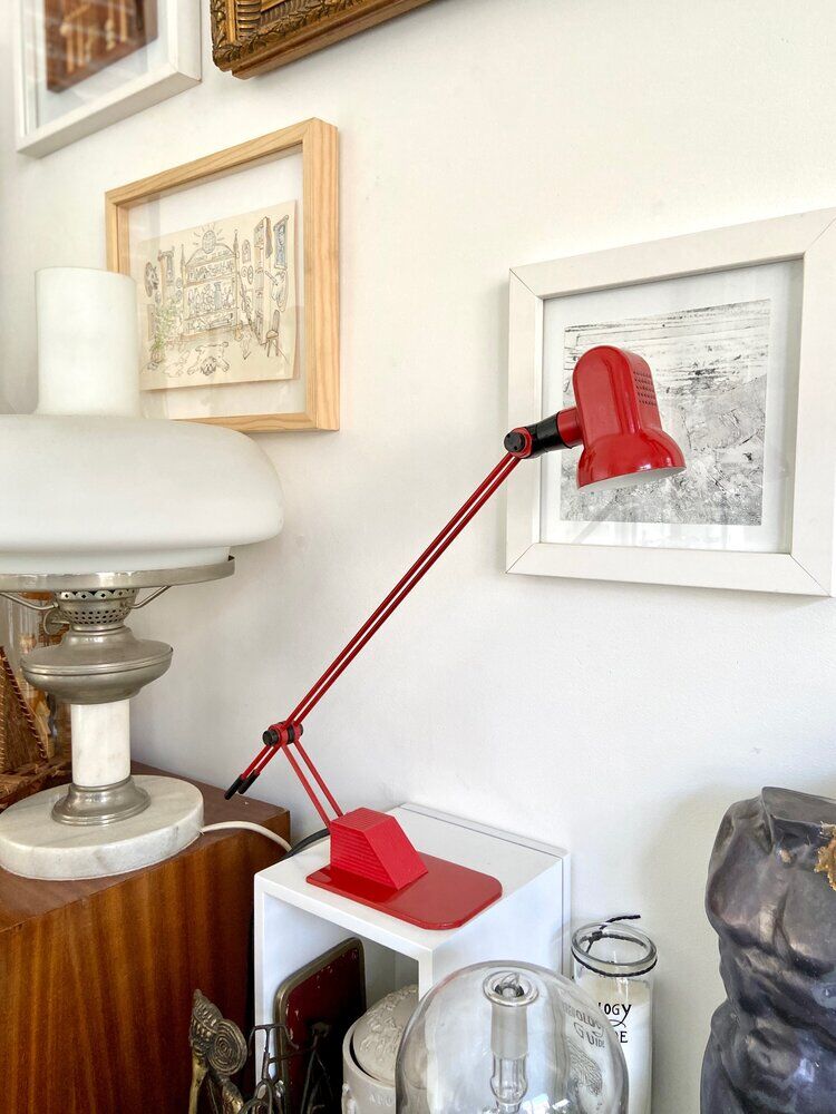 Red metal desk lamp