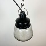 Industrial Bakelite Pendant Light with Frosted Glass, 1970s
