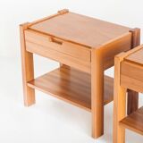 Pair of vintage bedside tables. Elm wood. France, 1970s