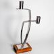Candlestick in stainless steel and rosewood, 2 flames, Denmark, 1970s