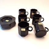 Sophisticated Black Coffee Set – 6 Cups & Saucers (1970s)