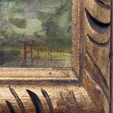 Watercolor painting "Path in the woods" signed + frame early twentieth century