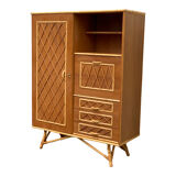 Armoire rotin et pieds compas 1960