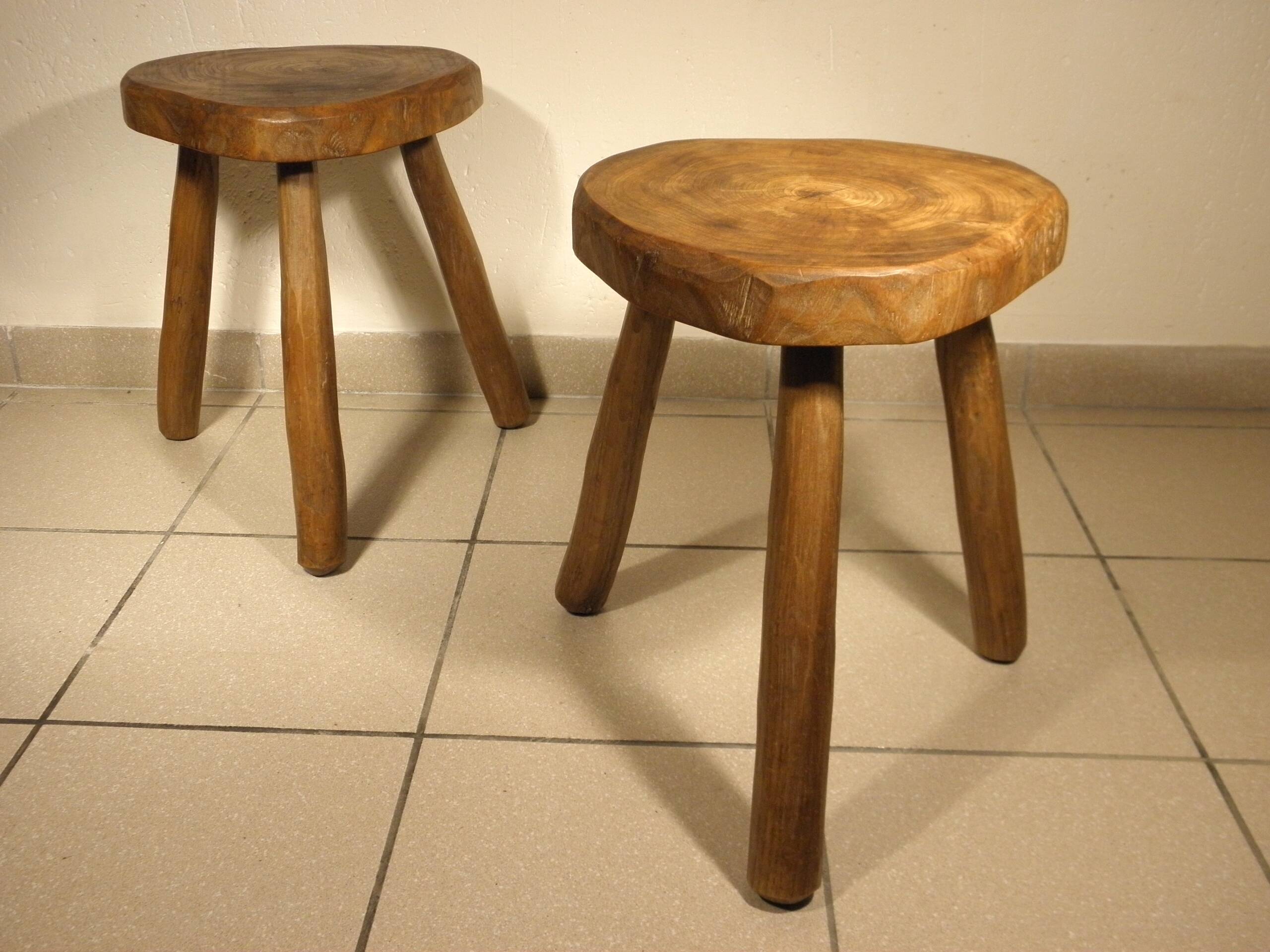 Pair of wooden tripod stools