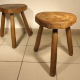 Pair of wooden tripod stools