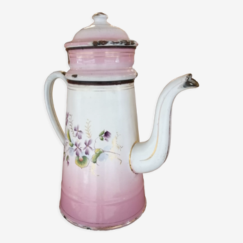 Cafetière en tôle émaillée à décor floral