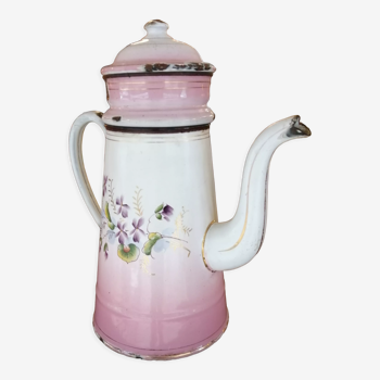 Enamelled sheet metal coffee maker with floral decoration